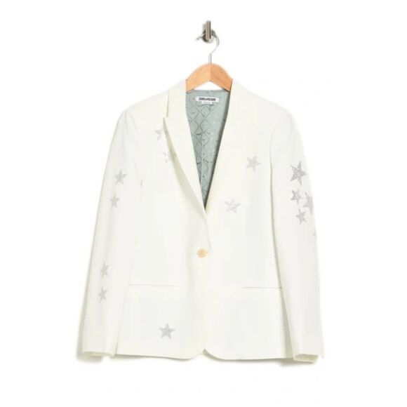 ZADIG AND VOLTAIRE Vedy Jeweled Star Blazer In Creme XS SIZE 34 MSRP 404 - Picture 1 of 1